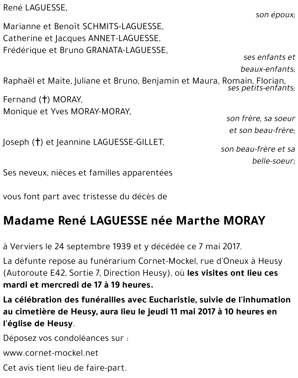 Marthe René LAGUESSE née Marthe MORAY