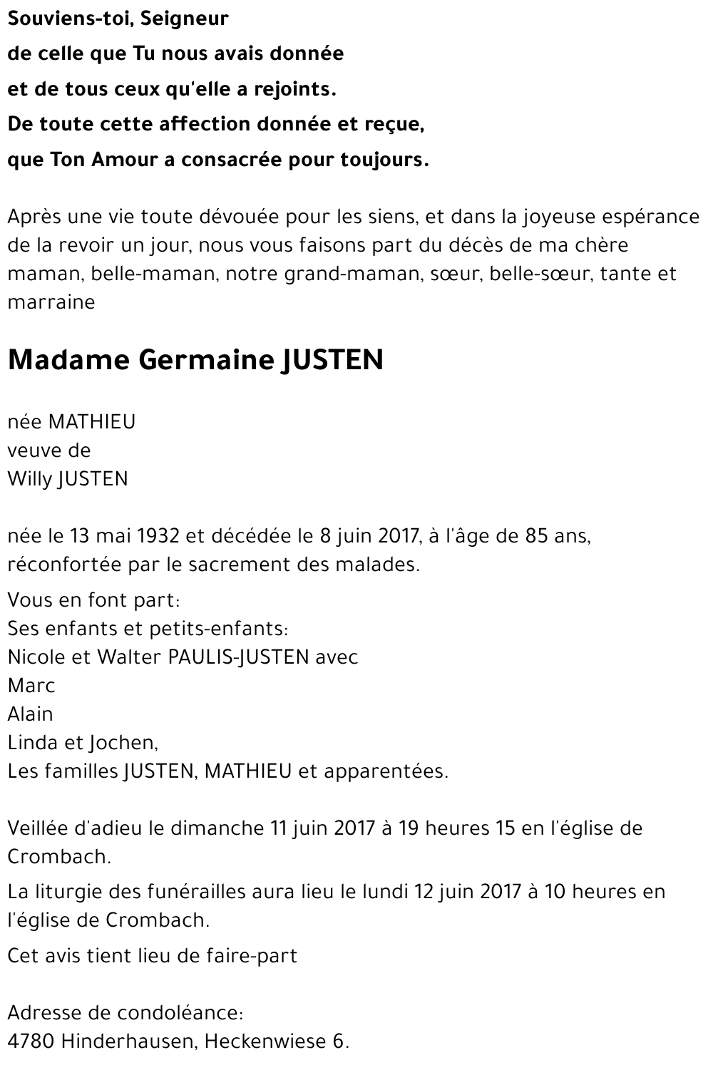 Germaine JUSTEN