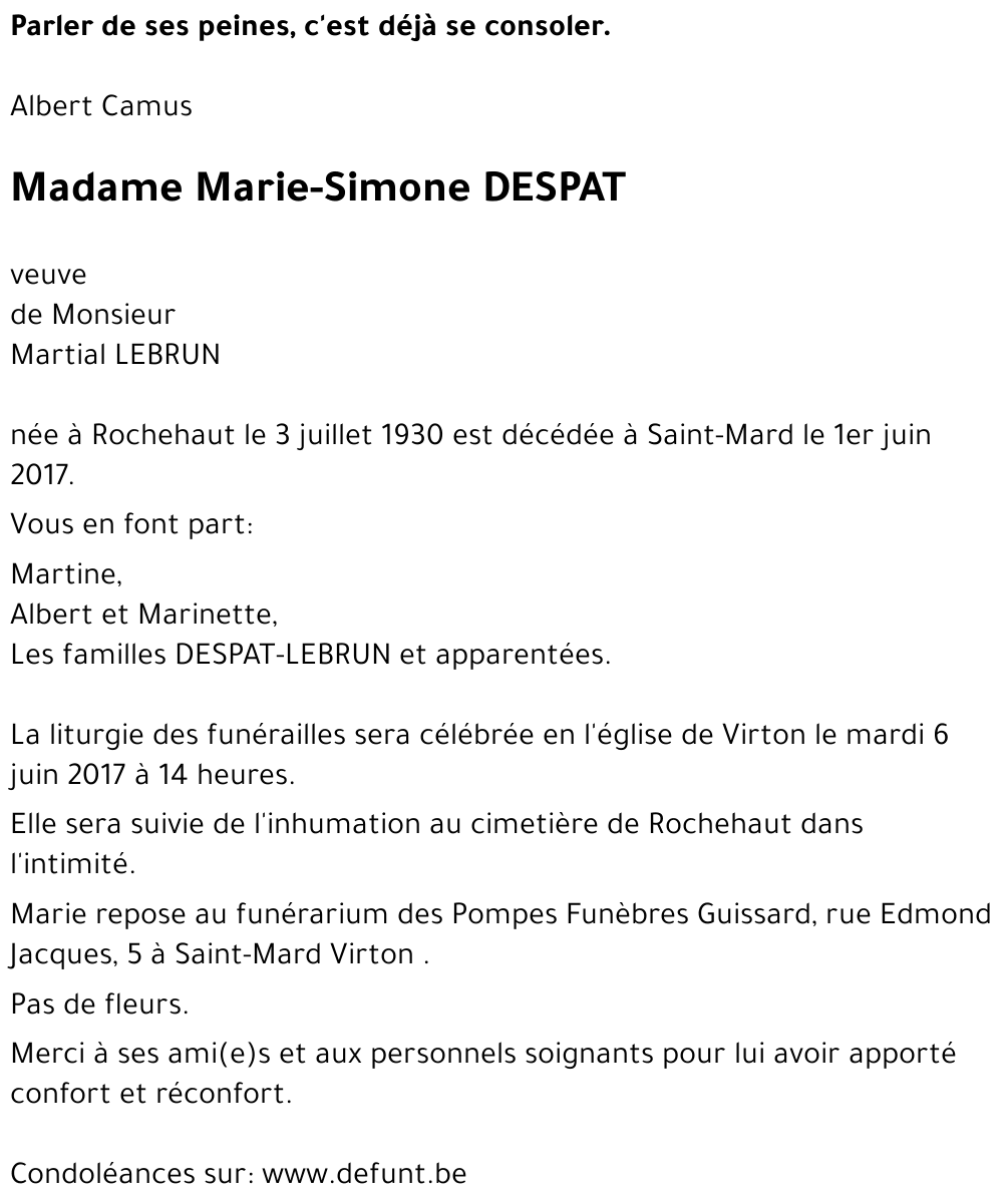 Marie/Simone DESPAT