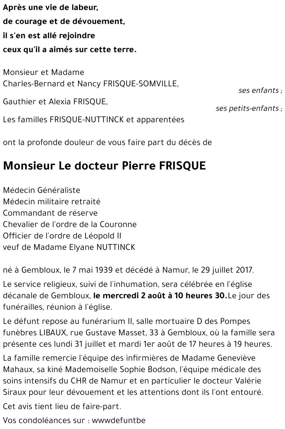 Le docteur Pierre FRISQUE