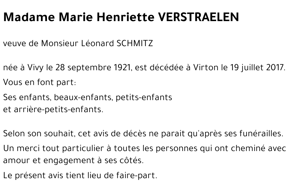 Marie Henriette VERSTRAELEN 