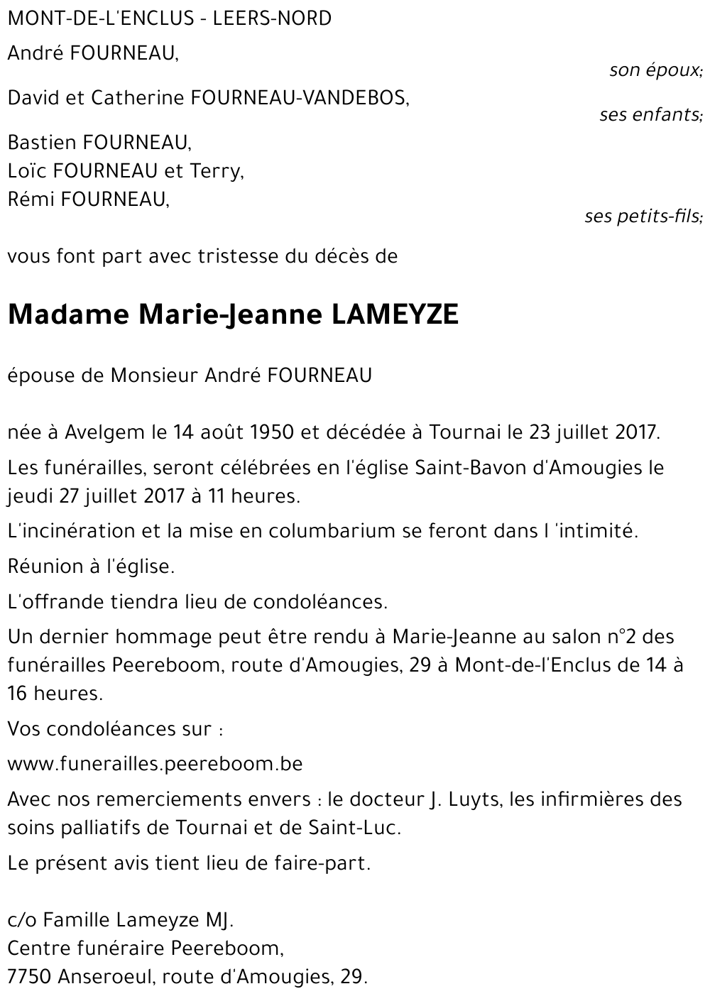 Marie - Jeanne LAMEYZE