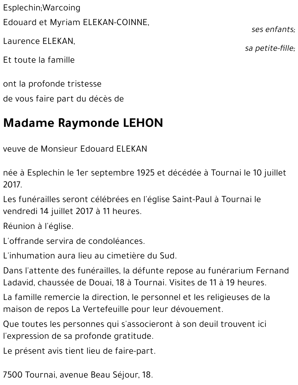 Raymonde LEHON