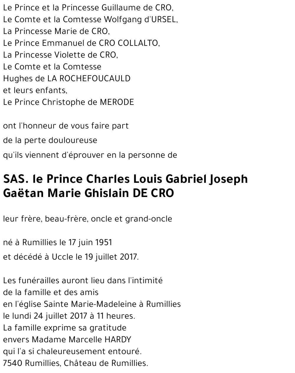 S.A.S. le Prince Charles DE CRO?Y