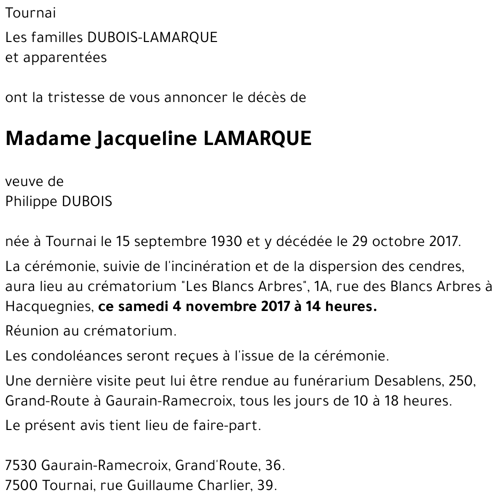 Jacqueline LAMARQUE
