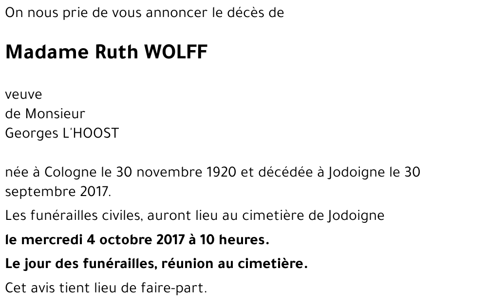 Ruth WOLFF