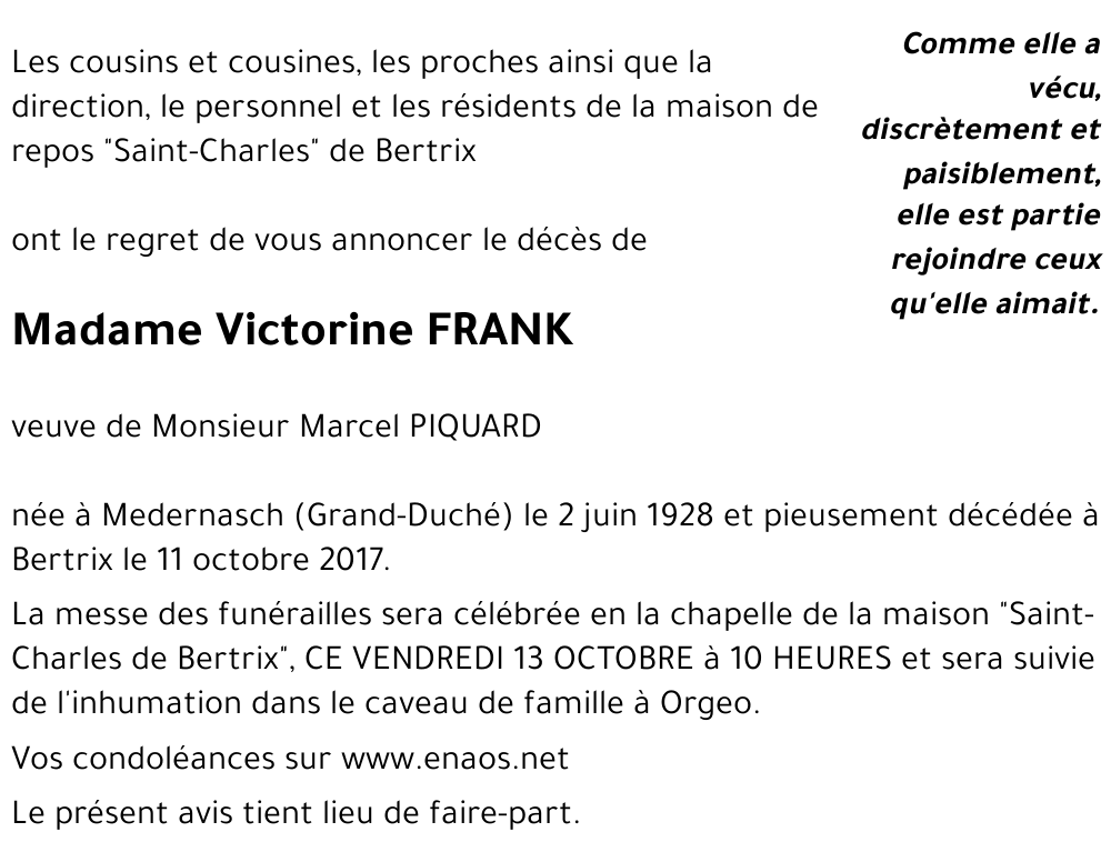 Victorine FRANK