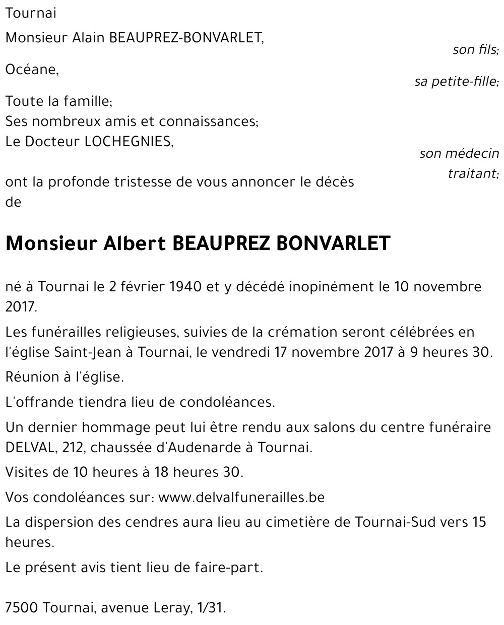 Albert BEAUPREZ BONVARLET