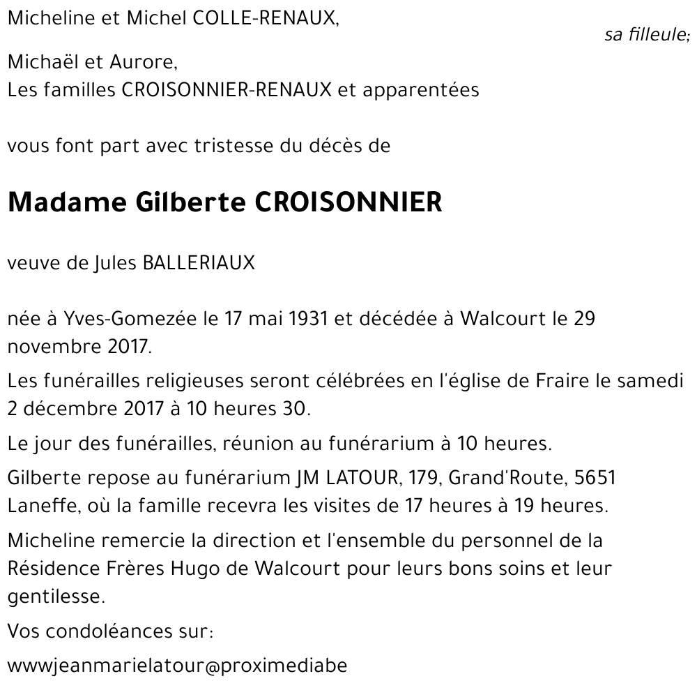 Gilberte CROISONNIER