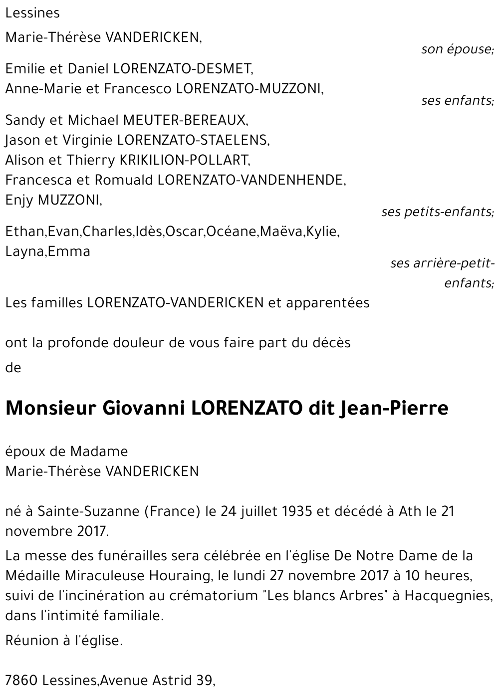 Giovanni dit Jean-Pièrre LORENZATO