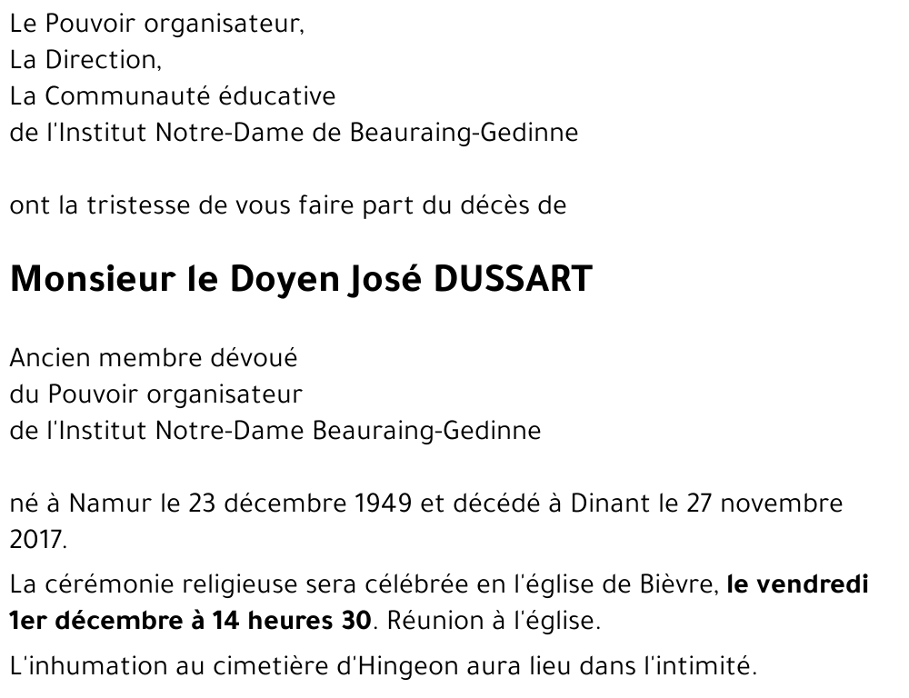 le Doyen José DUSSART