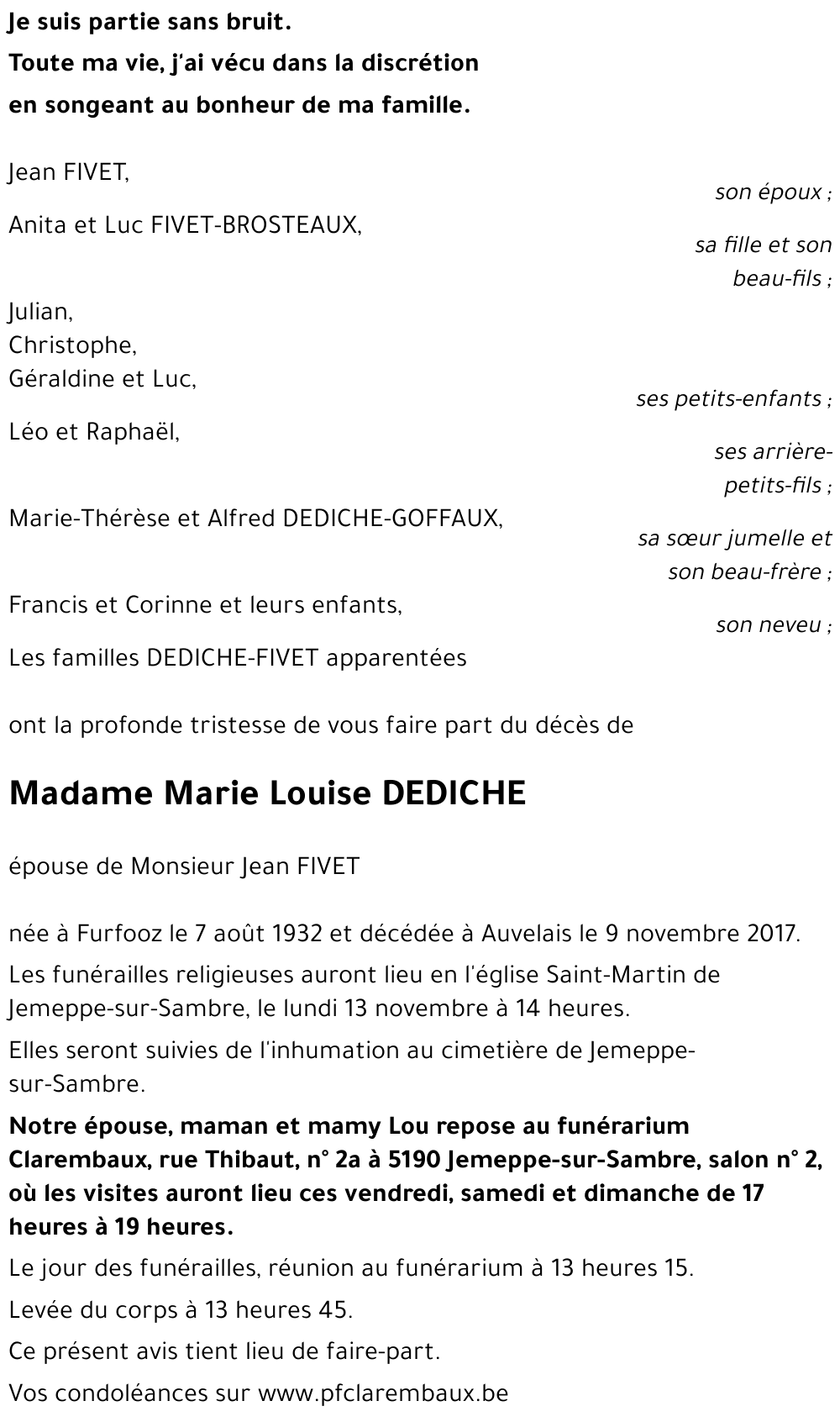 Marie Louise DEDICHE