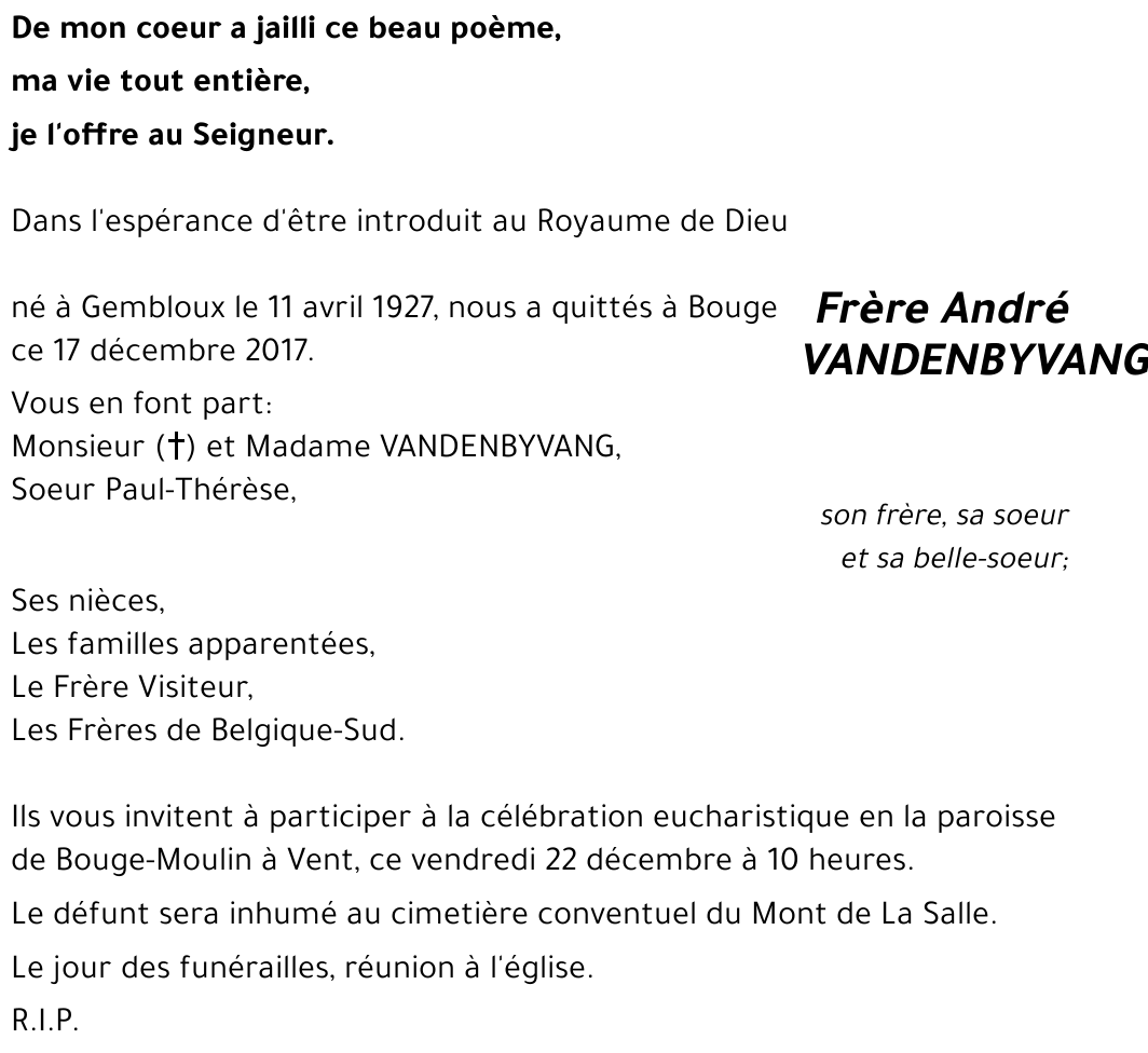 Frère André VANDENBYVANG