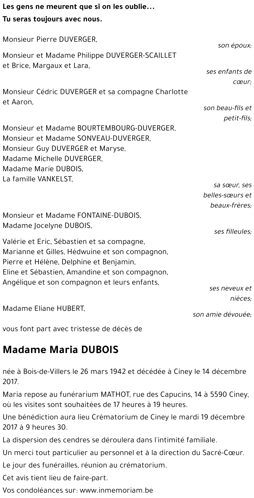 Maria DUBOIS