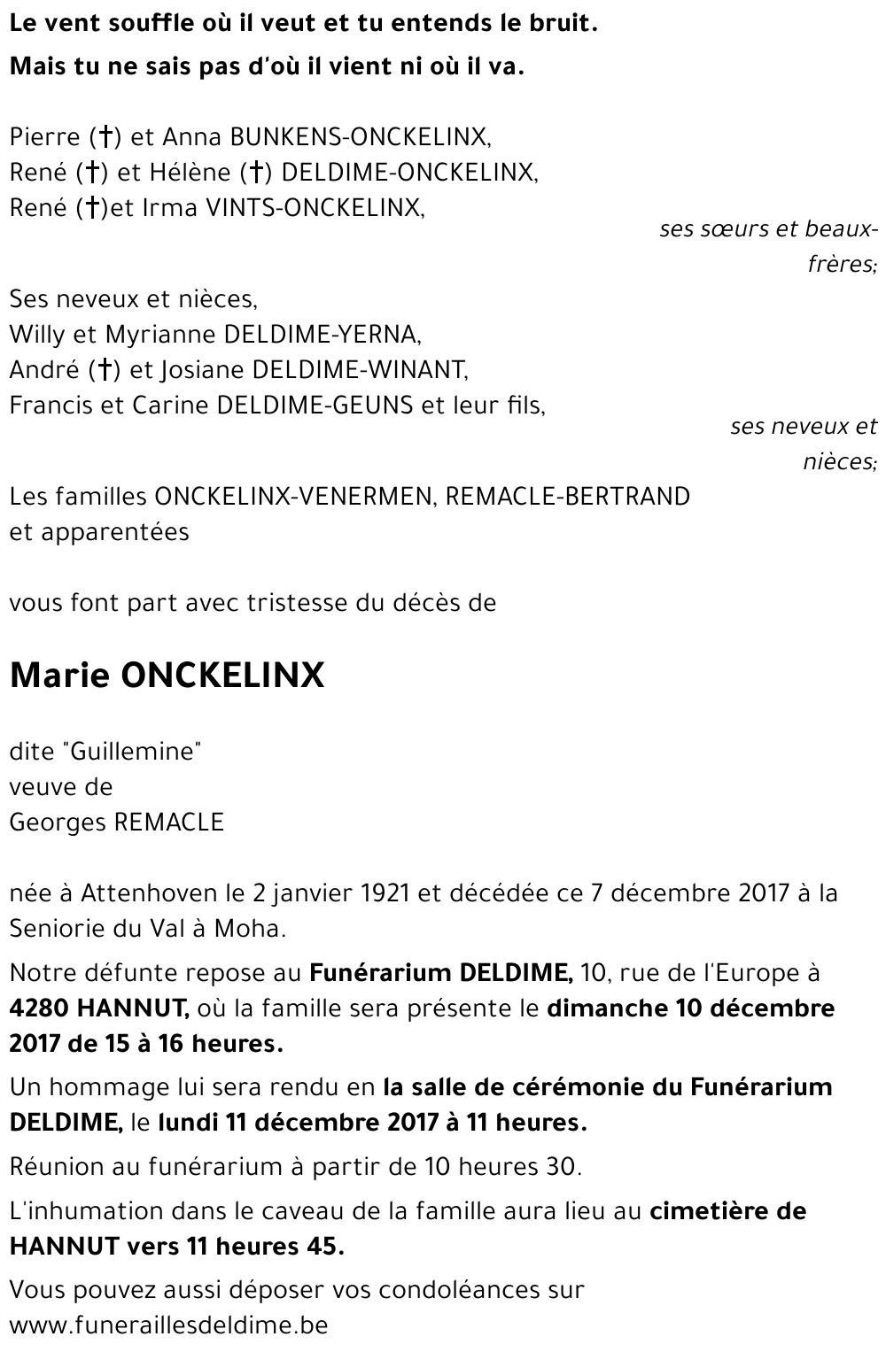 Marie ONCKELINX dite 