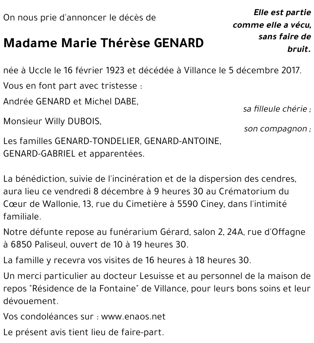 Marie Thérèse GENARD