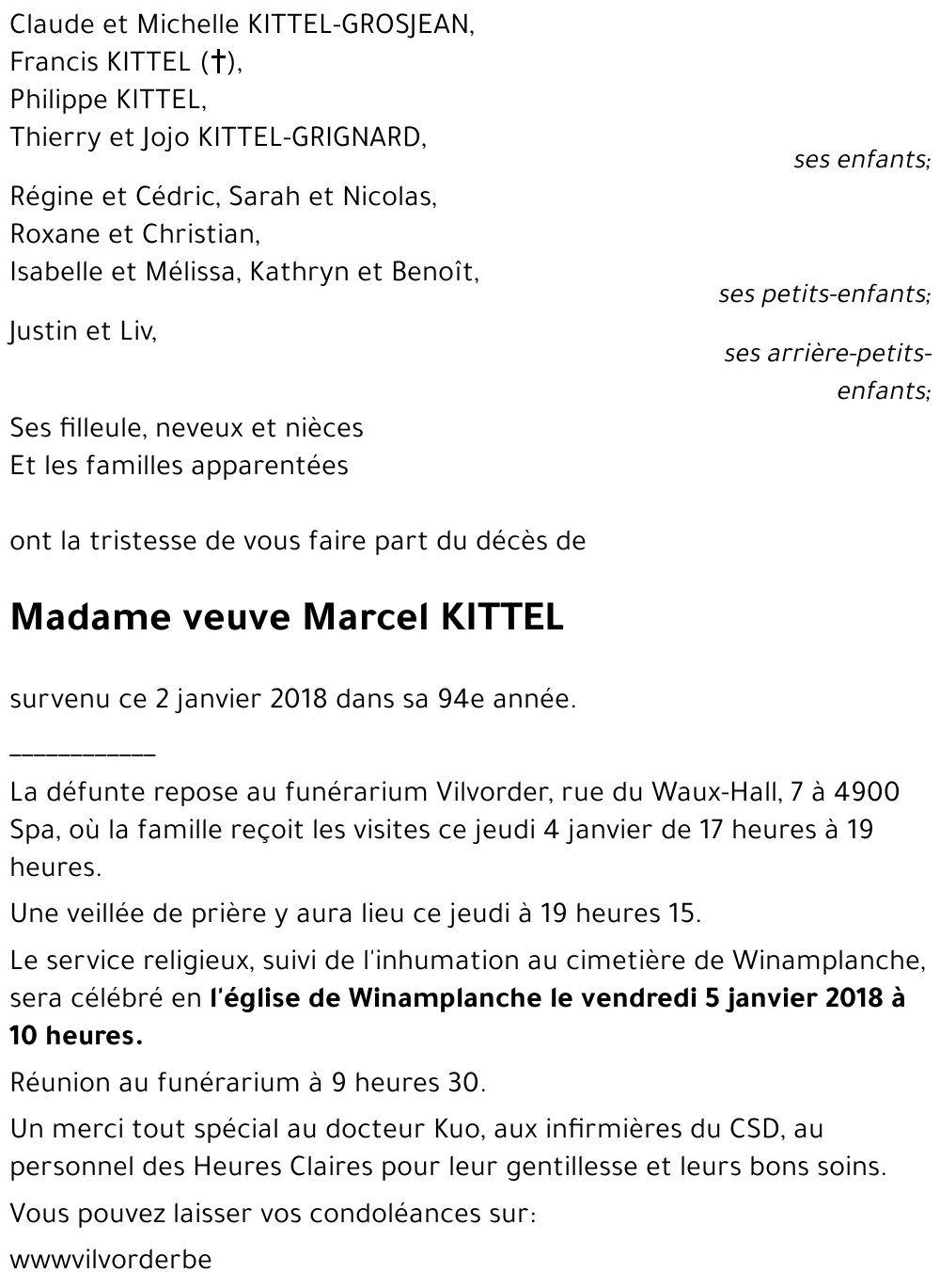 veuve Marcel KITTEL