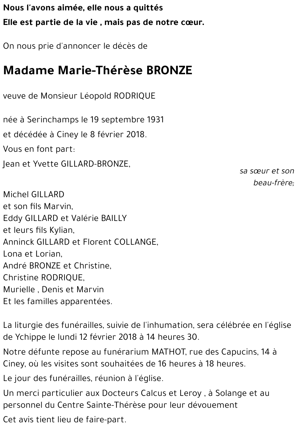 Marie-Thérèse BRONZE