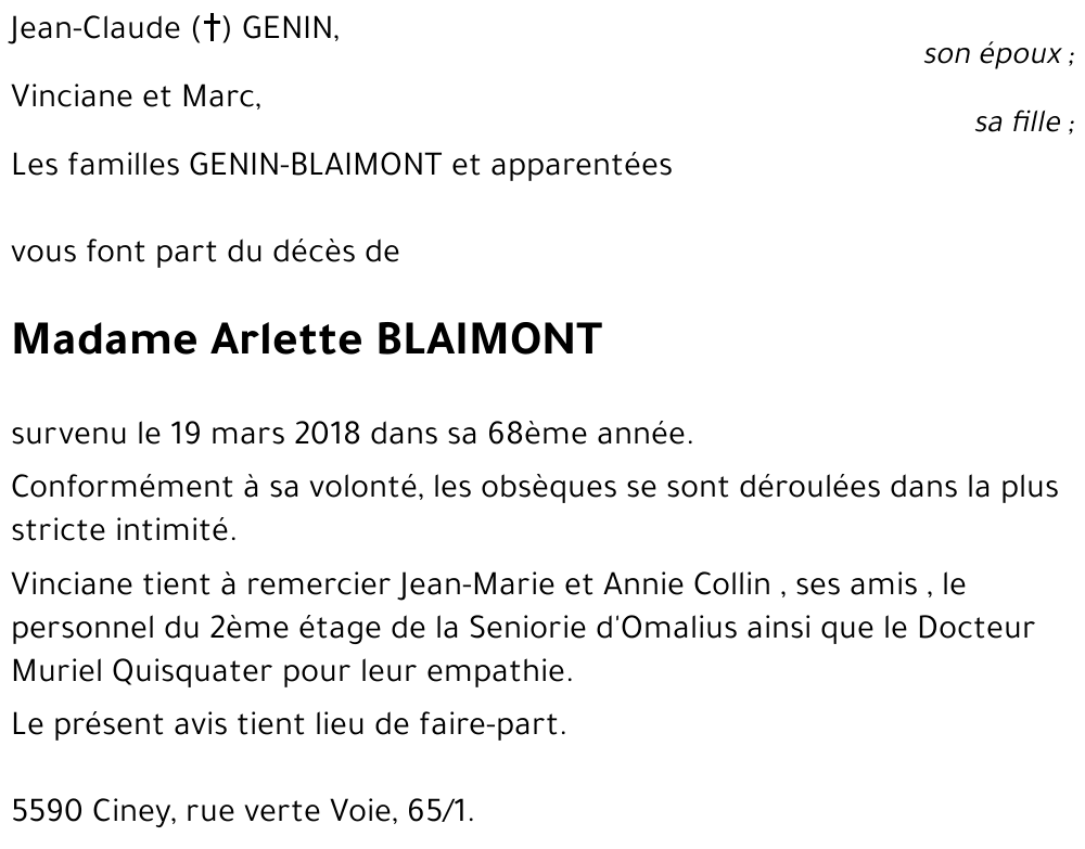 Arlette BLAIMONT