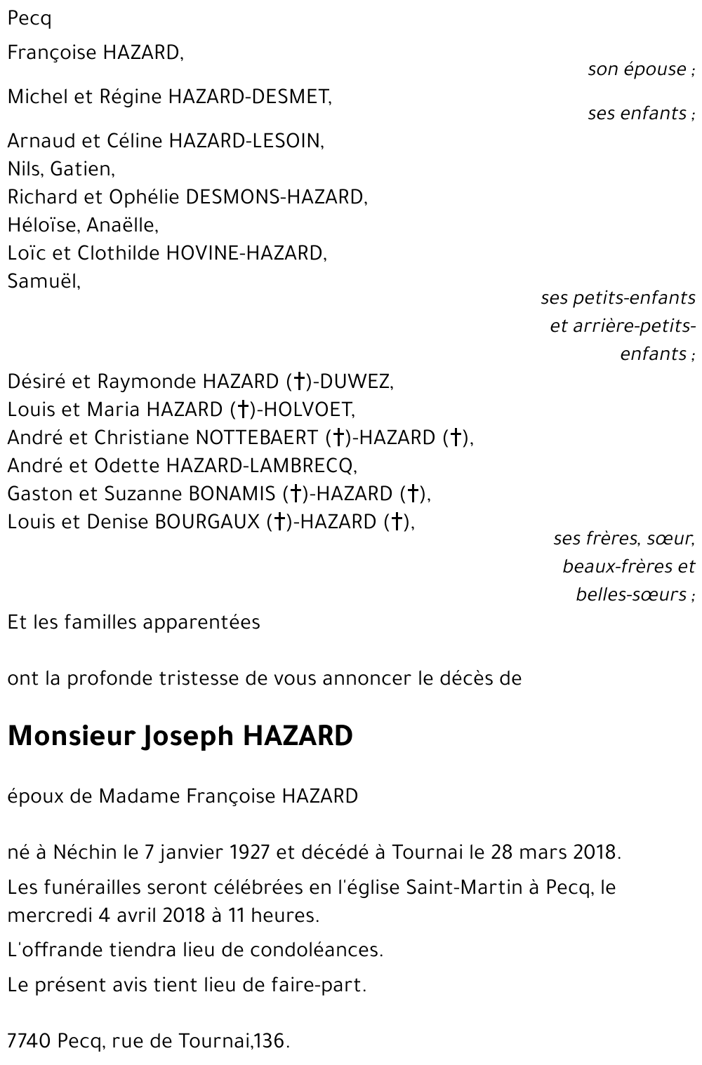 Joseph HAZARD