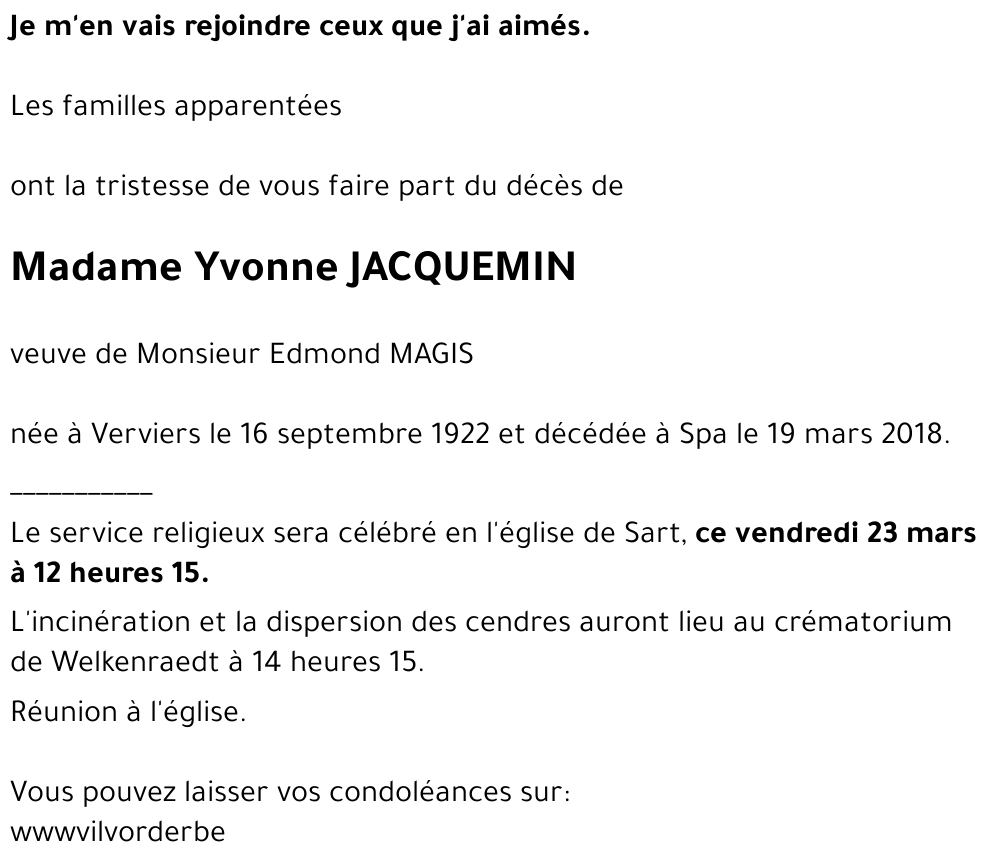 Yvonne JACQUEMIN