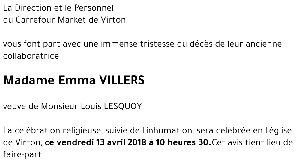 Emma LESQUOY née VILLERS 