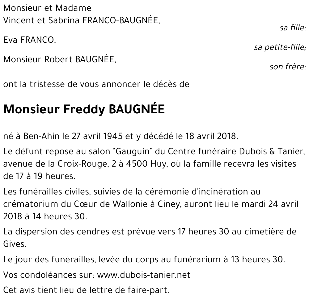 Freddy BAUGNÉE