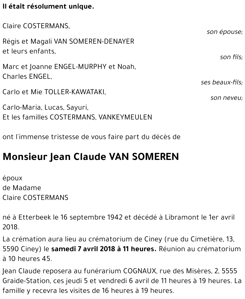 Jean Claude VAN SOMEREN