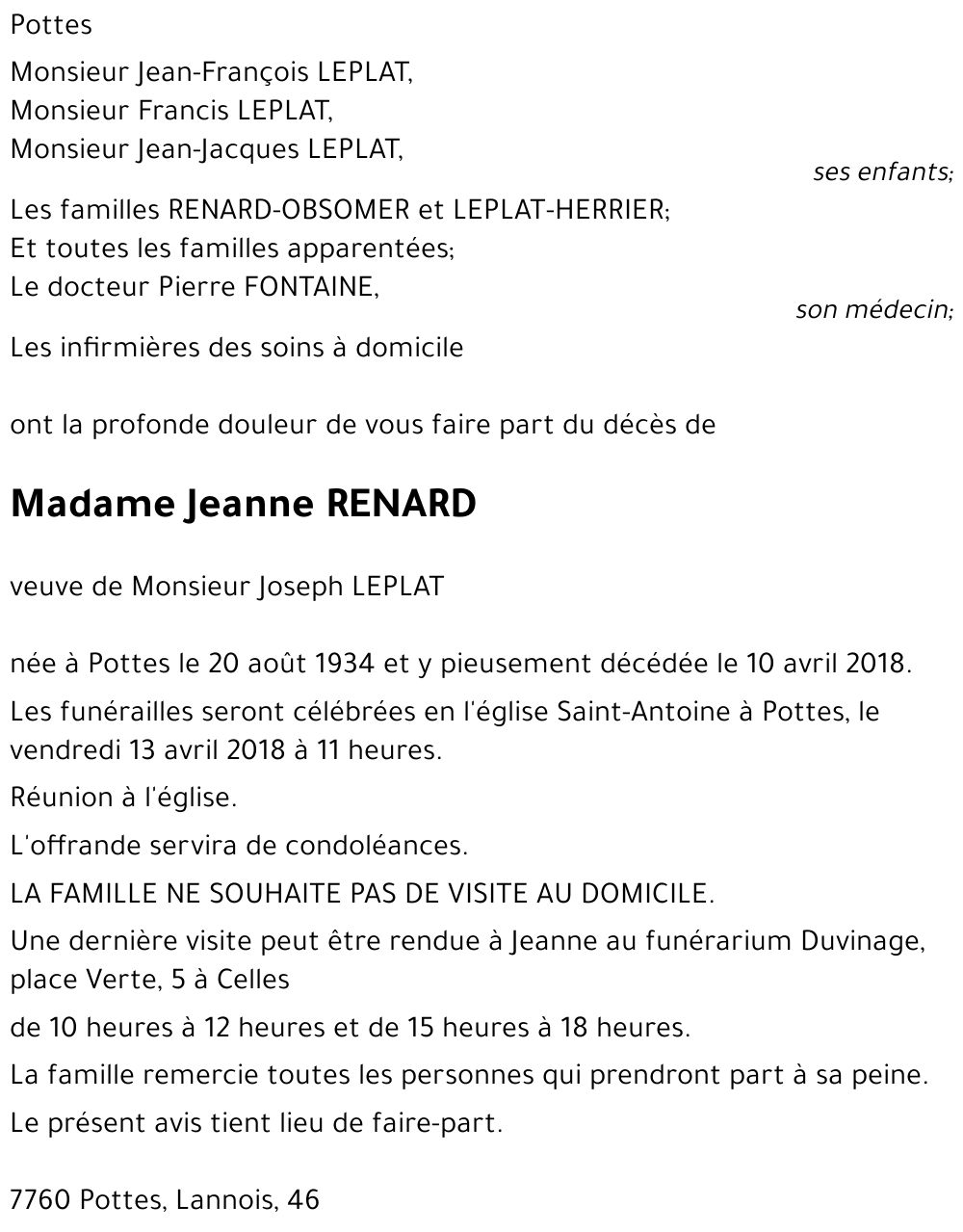 Jeanne RENARD