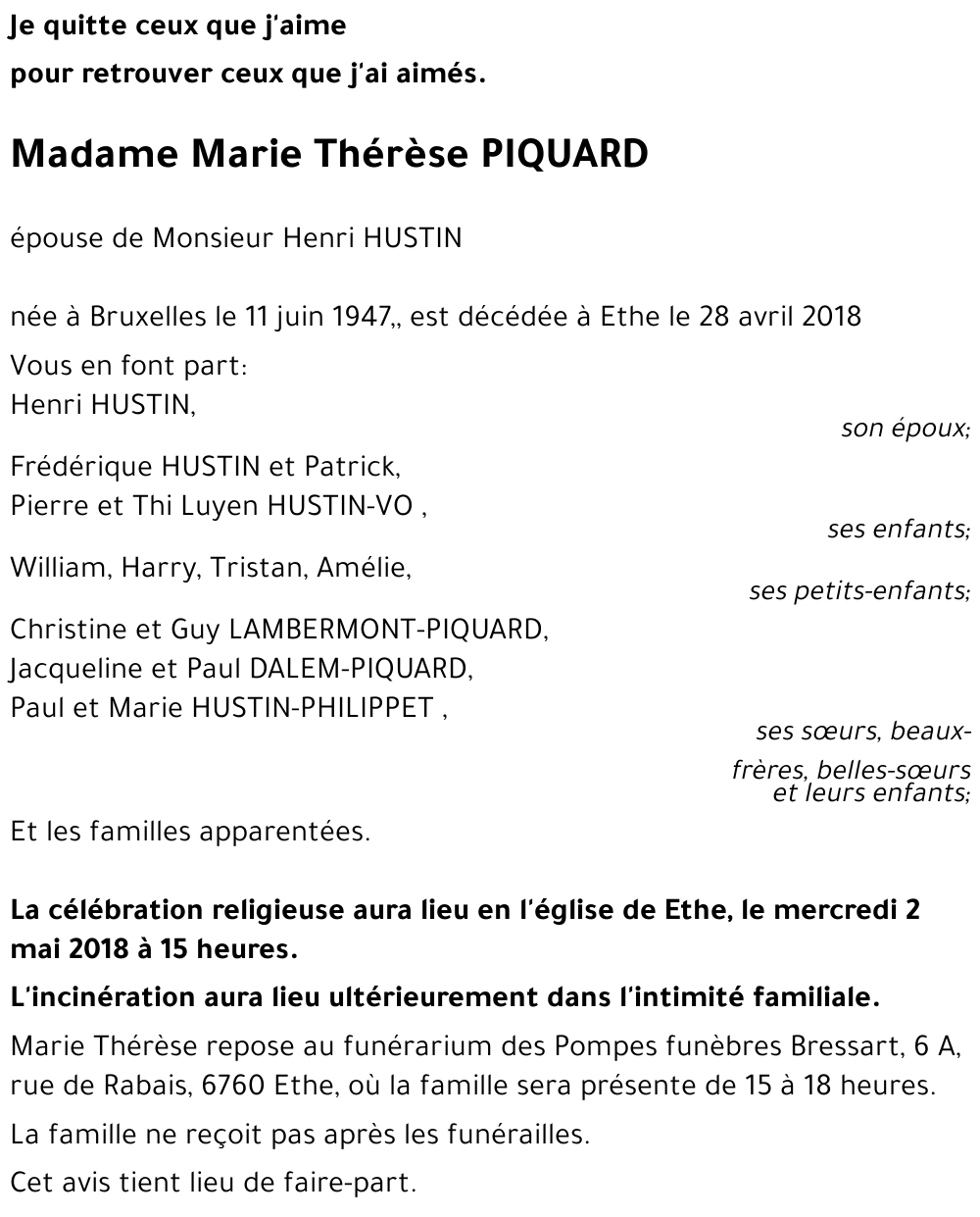 Marie Thérèse PIQUARD 