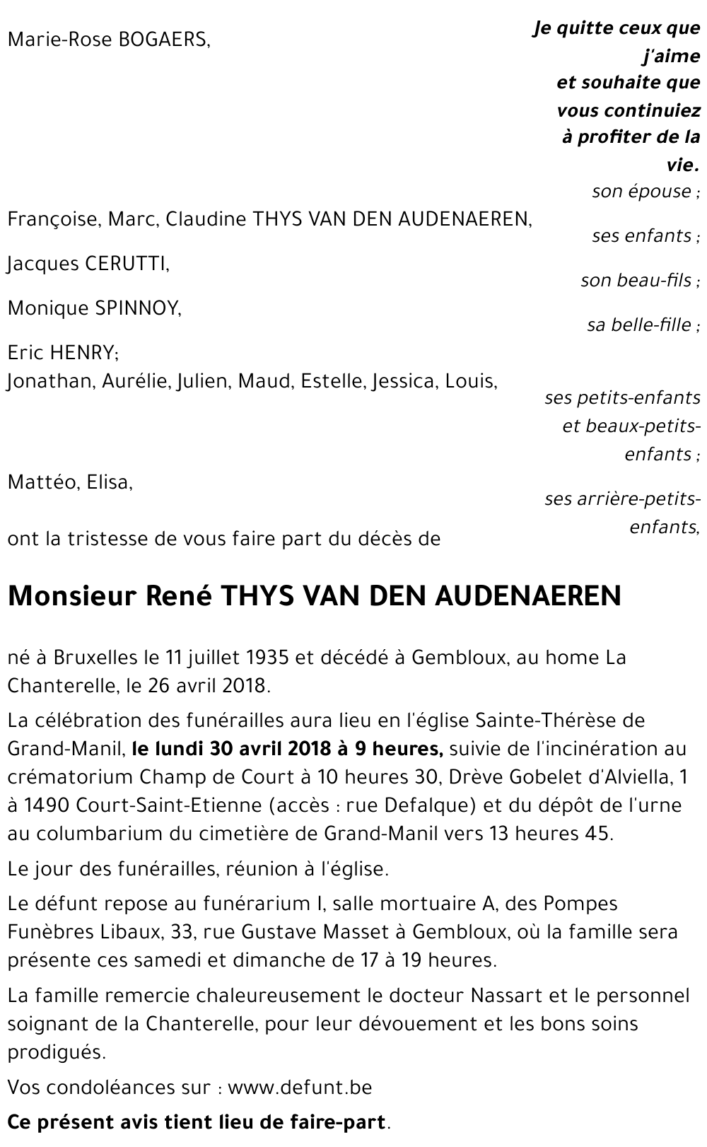 René THYS VAN DEN AUDENAEREN