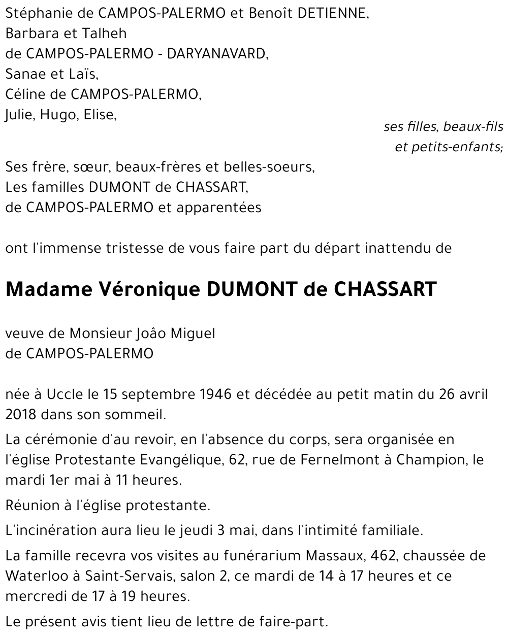 Véronique DUMONT de CHASSART