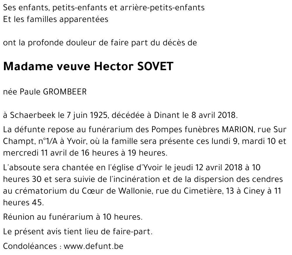 veuve Hector SOVET