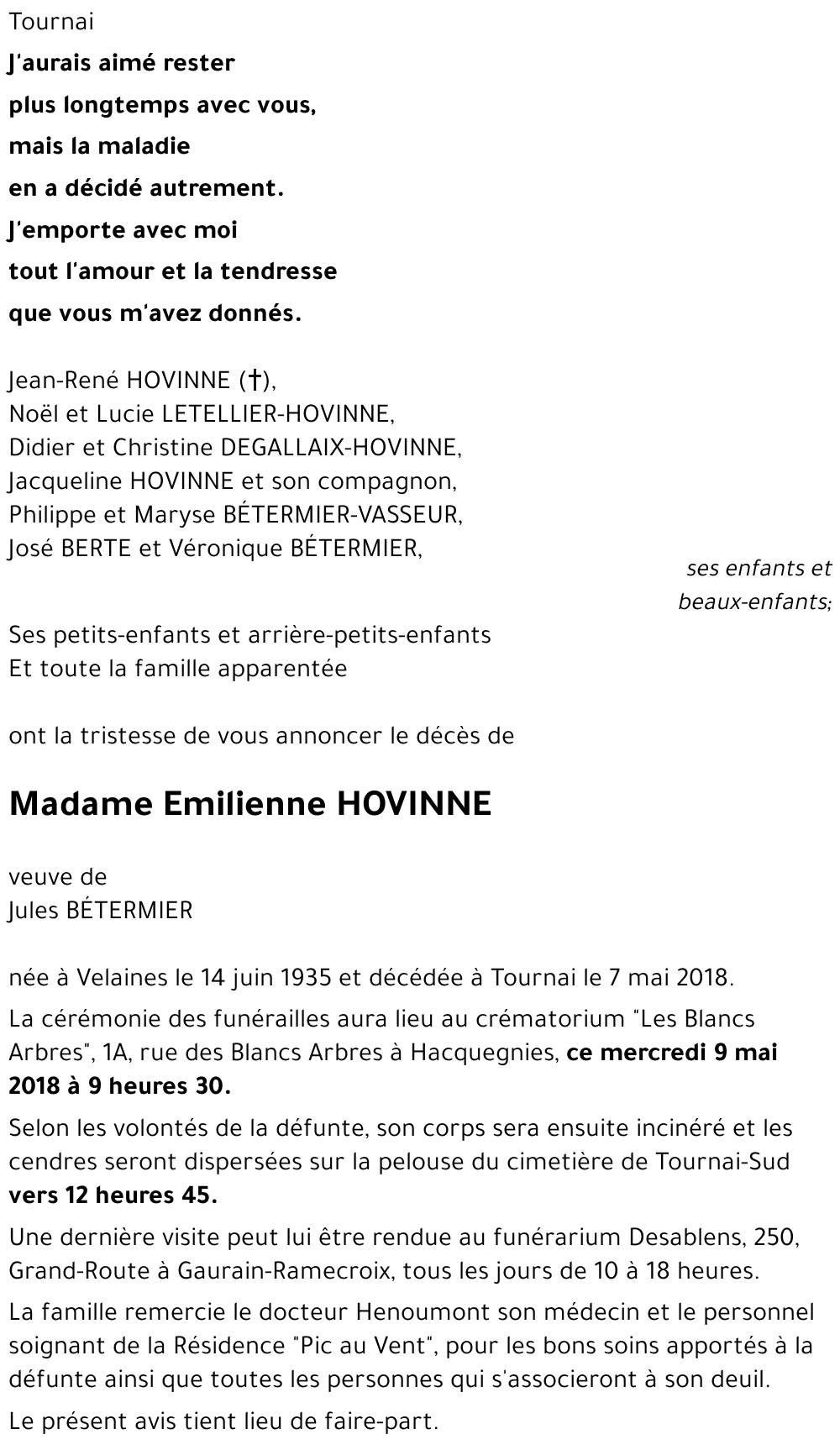 Emilienne HOVINNE