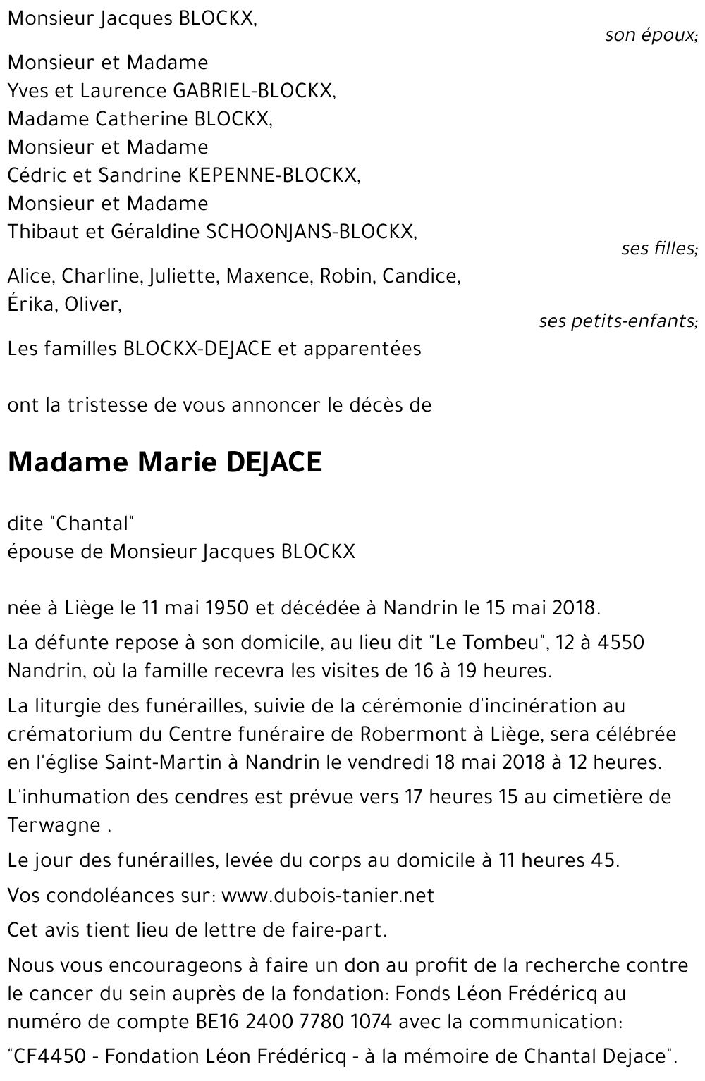 Marie DEJACE