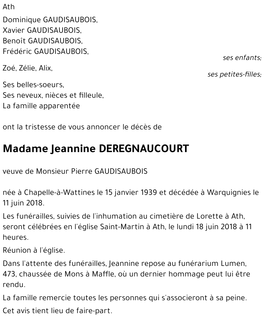 Jeannine DEREGNAUCOURT