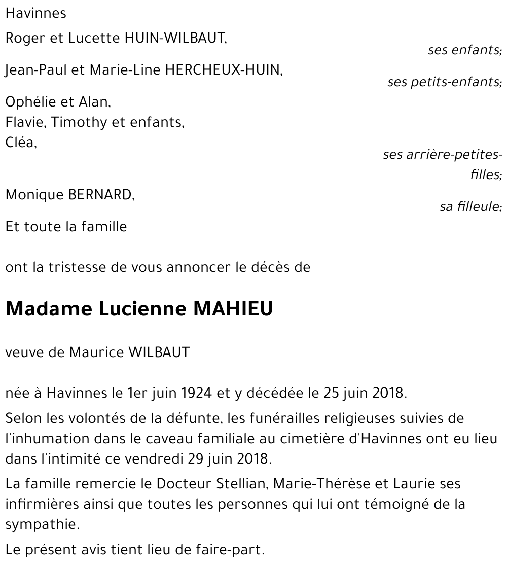 Lucienne MAHIEU