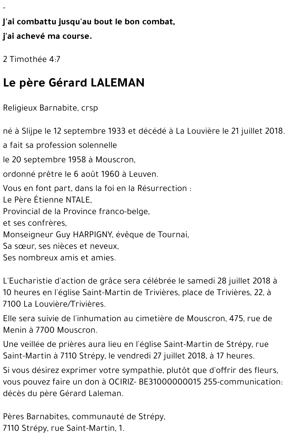 Le père Gérard LALEMAN