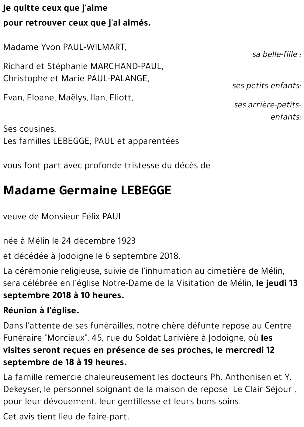 Germaine LEBEGGE