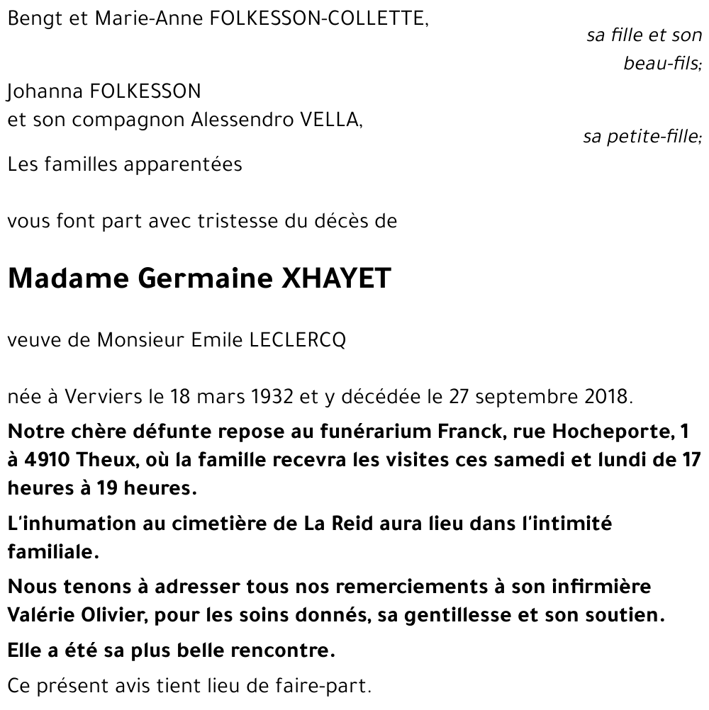 Germaine XHAYET