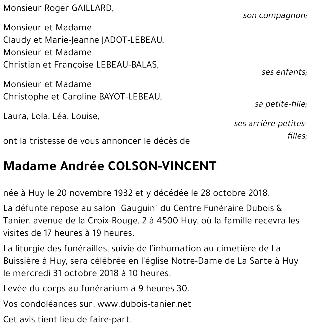 Andrée COLSON-VINCENT