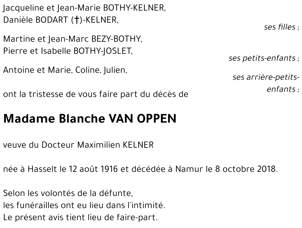 Blanche VAN OPPEN