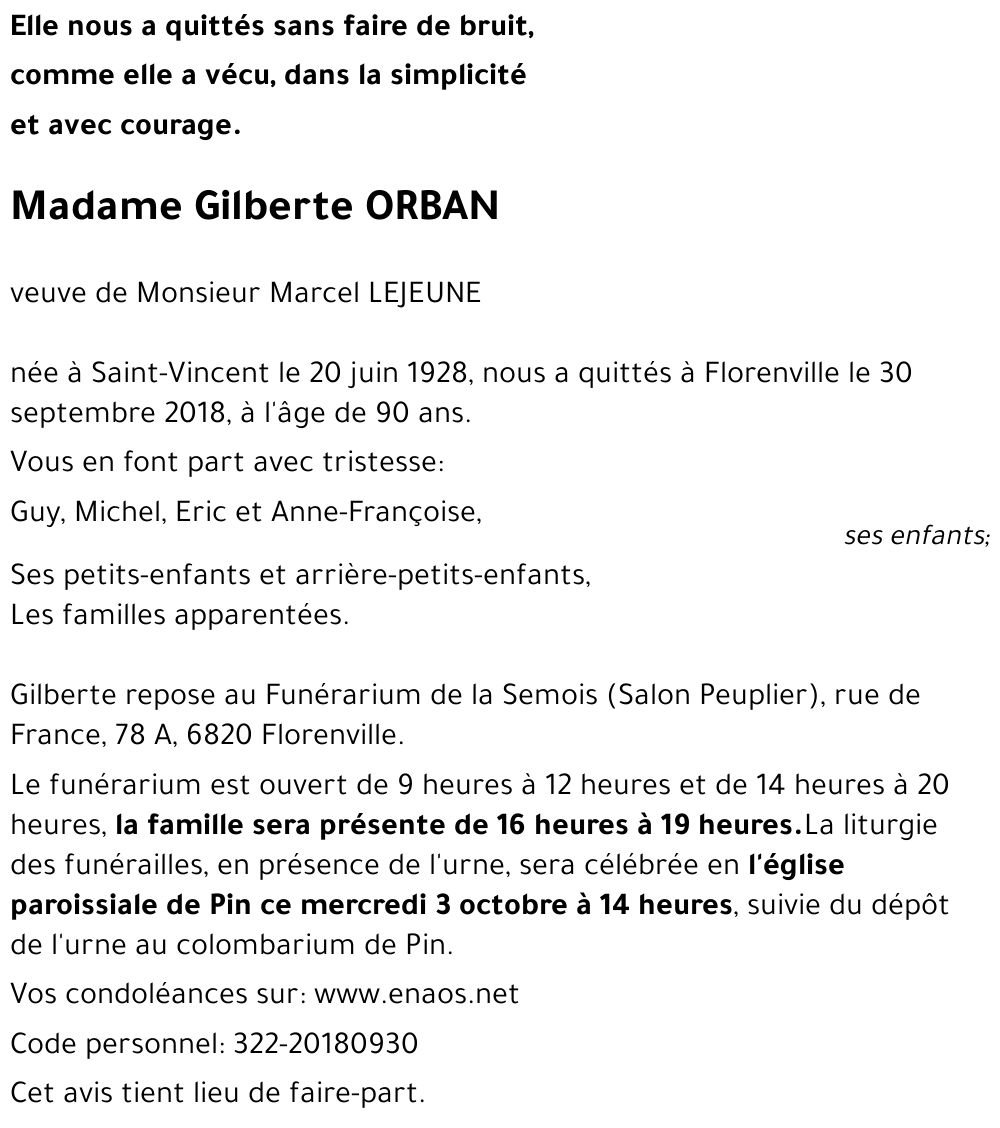 Gilberte ORBAN