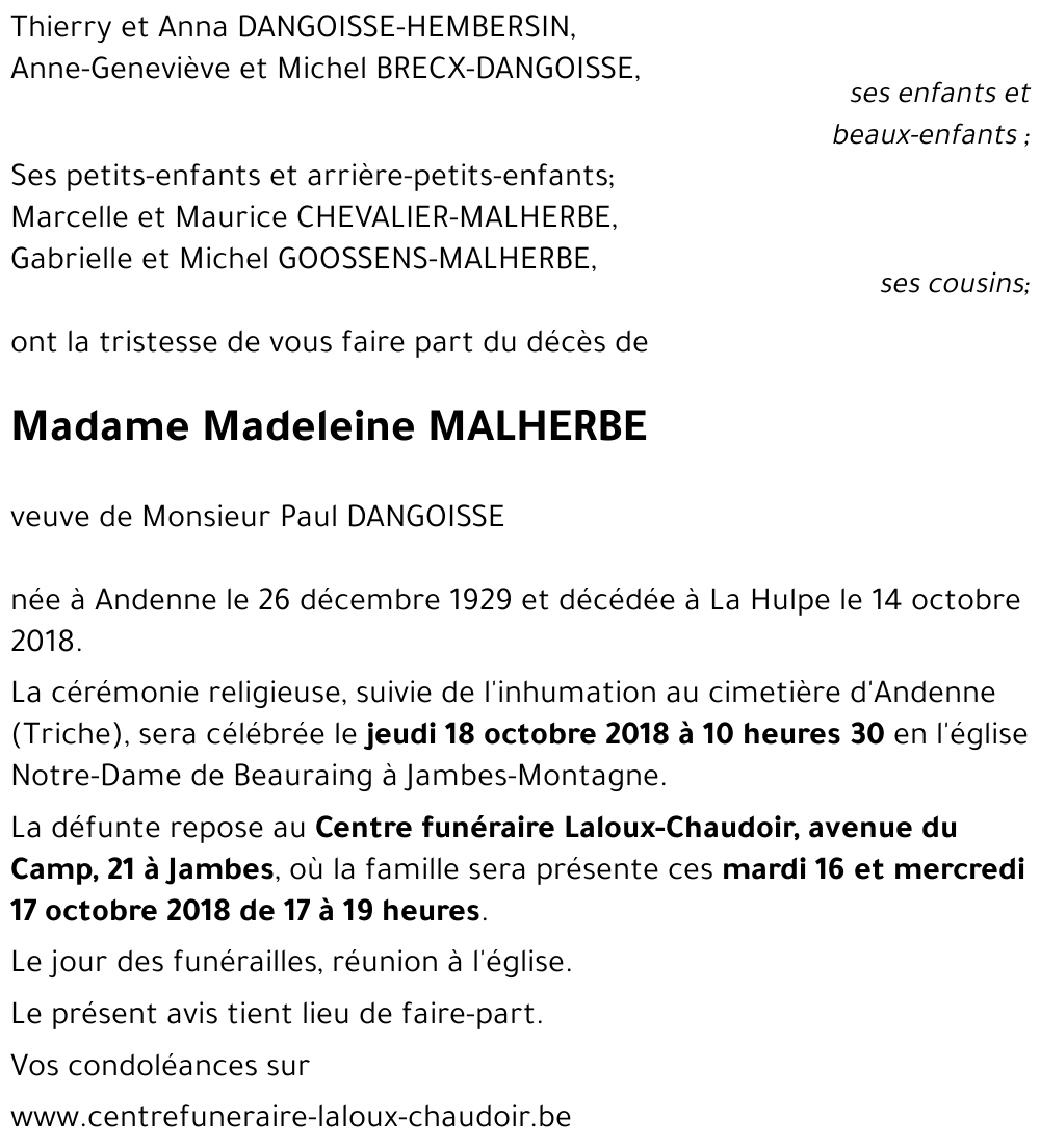 Madeleine MALHERBE