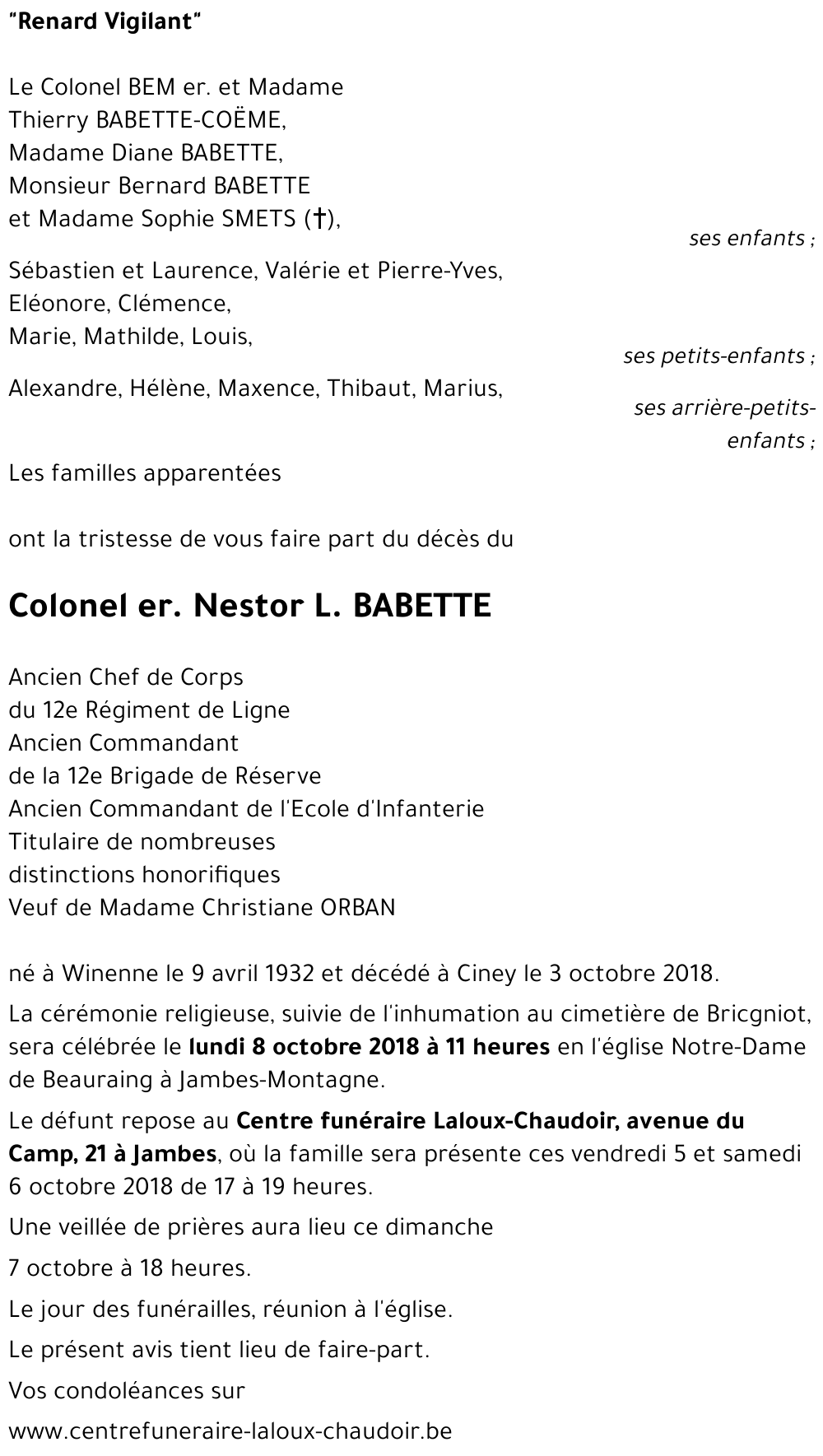 Nestor. L. BABETTE