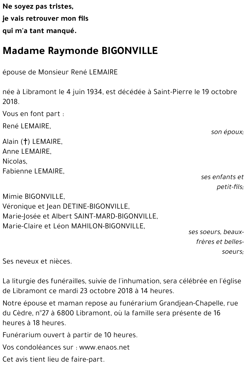 Raymonde BIGONVILLE