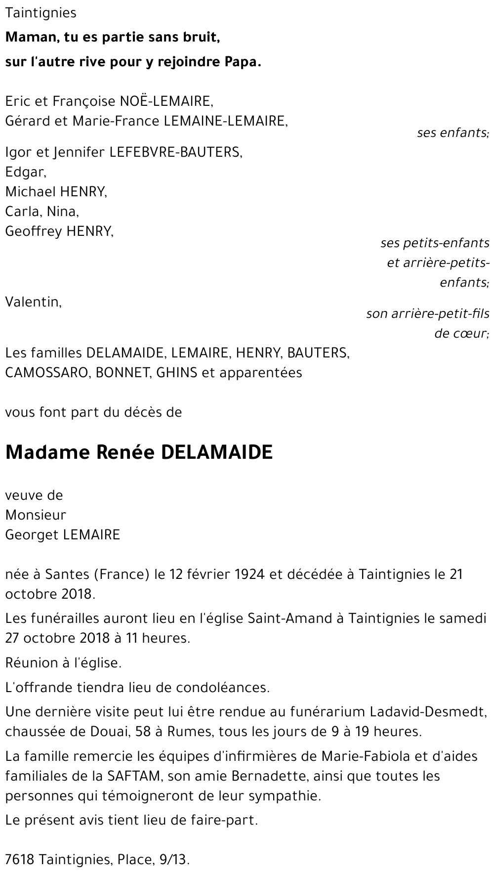 Renée DELAMAIDE