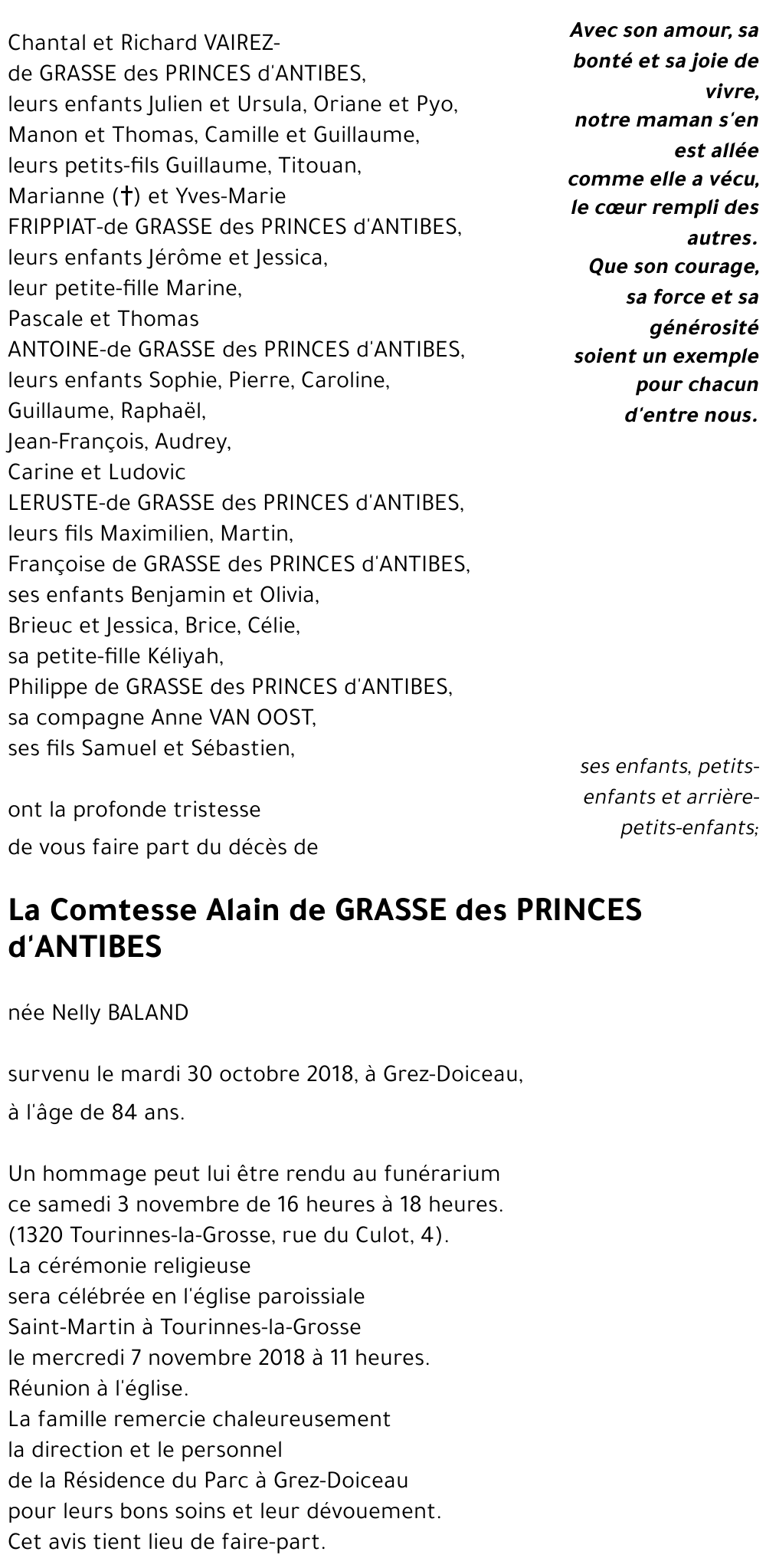 Alain de GRASSE des PRINCES D'ANTIBES née Nelly BALAND