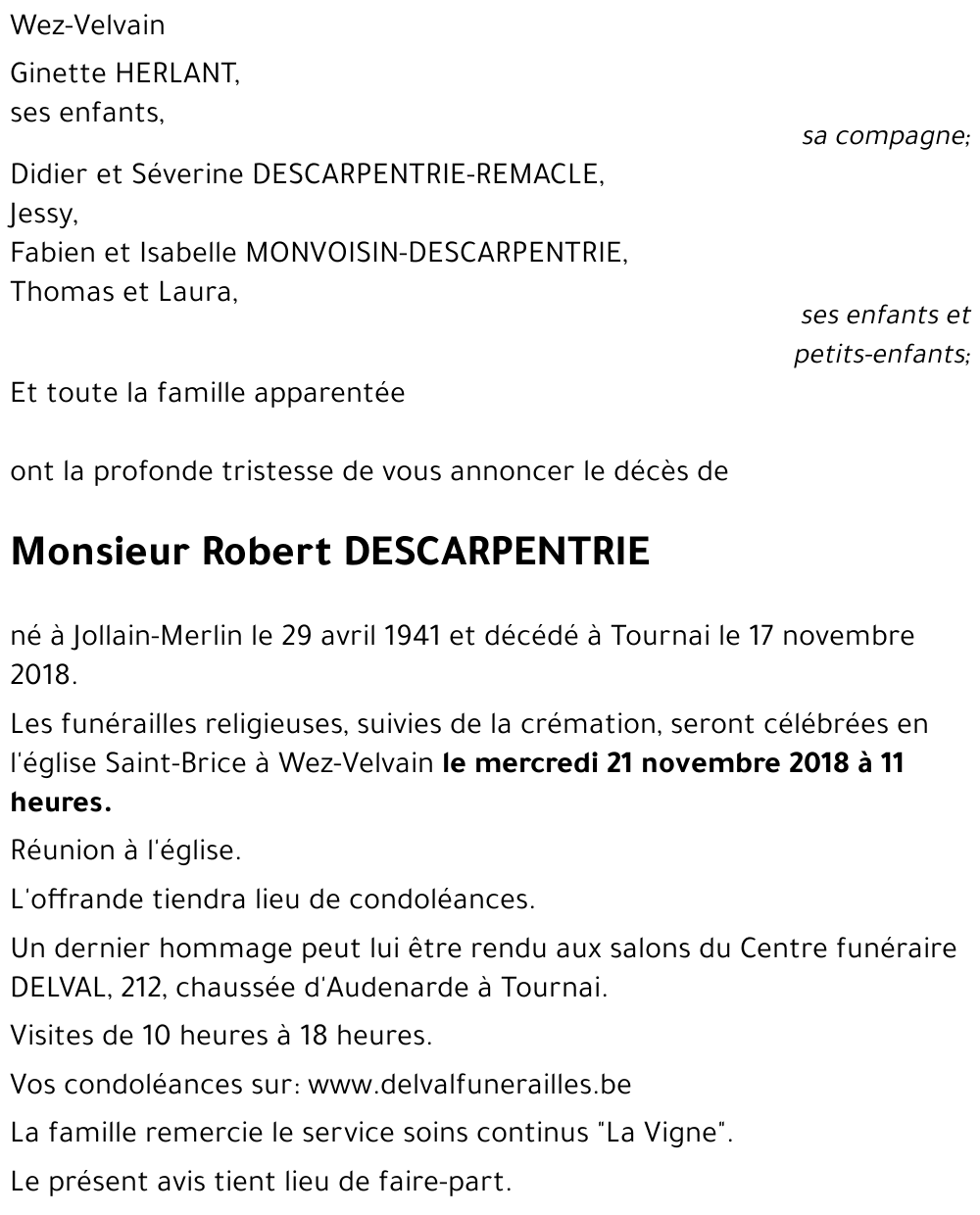 Robert DESCARPENTRIE