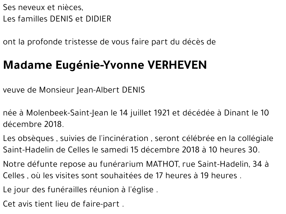 Eugénie-Yvonne VERHEVEN